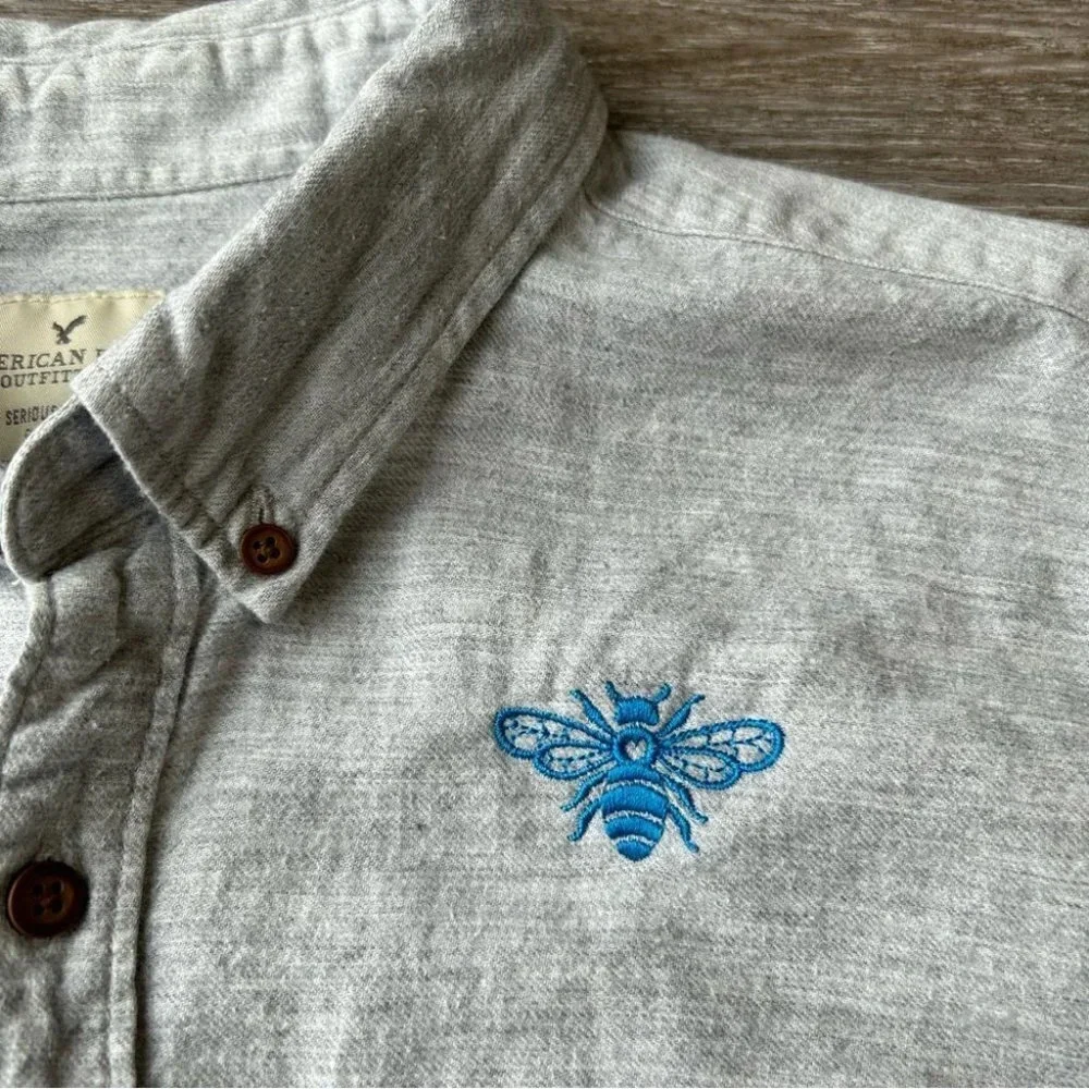 AEO Cotton Button Down Seriously Soft Shirt with Customized Bees Embroidery - Picture 9 of 13
